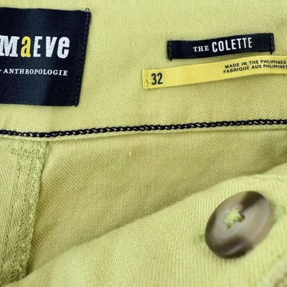 Anthropologie Maeve Colette Cropped Wide Leg Pants Womens 32 LINEN EDITION Lime